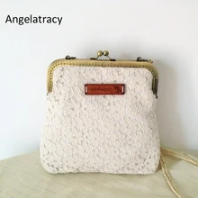 Bolso de encaje VINTAGE hecho a mano angelatrancy bordado crema Cartera de encaje bolsos de mujer blanco bolso de mujer con marco de METAL bolsos RETRO