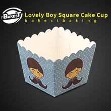 BAKEST 100 шт. в партии квадратный Форма мальчик узор пирог Бумага чашки