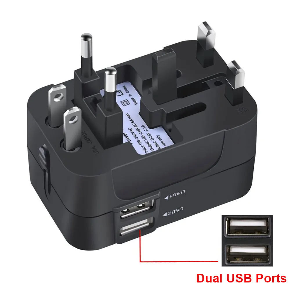 Universal Worldwide Travel Plug Adapter uk eu Adaptor Wall Socket USB Dual Charger Ports For for USA EU UK AUS Cell Phone Laptop