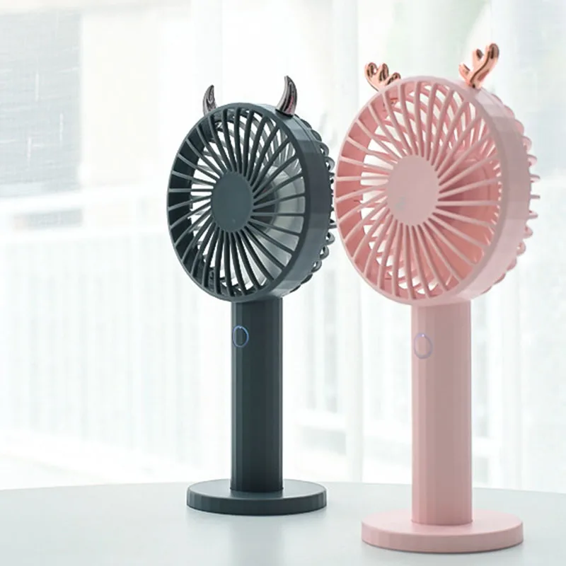 

Portable USB Mini Hand Fan Cartoon Office Electric Fan with Mirror Holder 3 Modes Speed Rechargeable Air Cooler