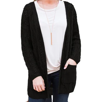 

Autumn and Winter Cardigan Women's Loose Coat Fashion All Match Slim Sweater Long Section Long Sleeve Openwork Cardigan Coat
