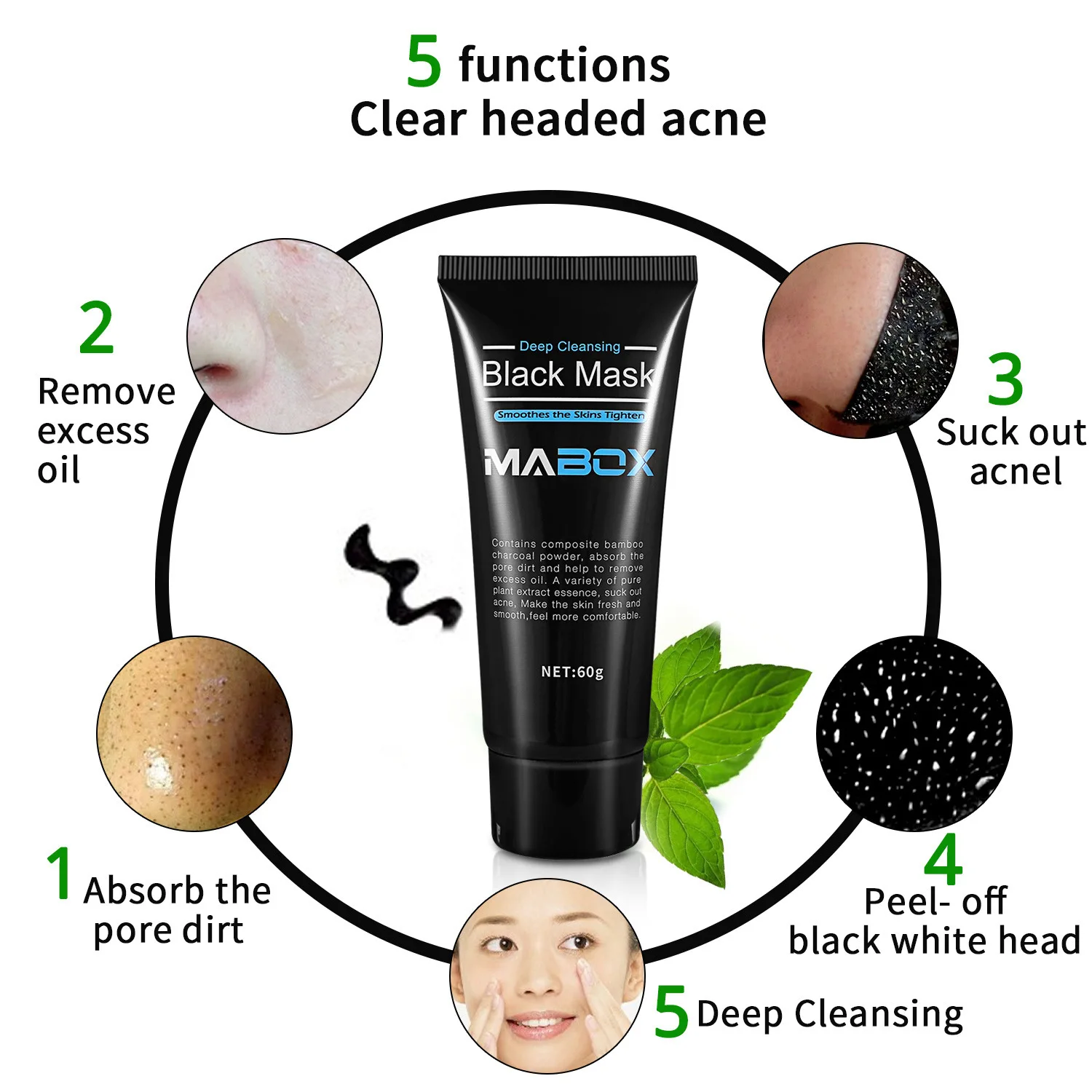 MABOX 60g Blackhead Remove Facial Masks Deep Cleansing Purifying Peel Off Black Nud Facail Face black Mask DROP SHIPPING