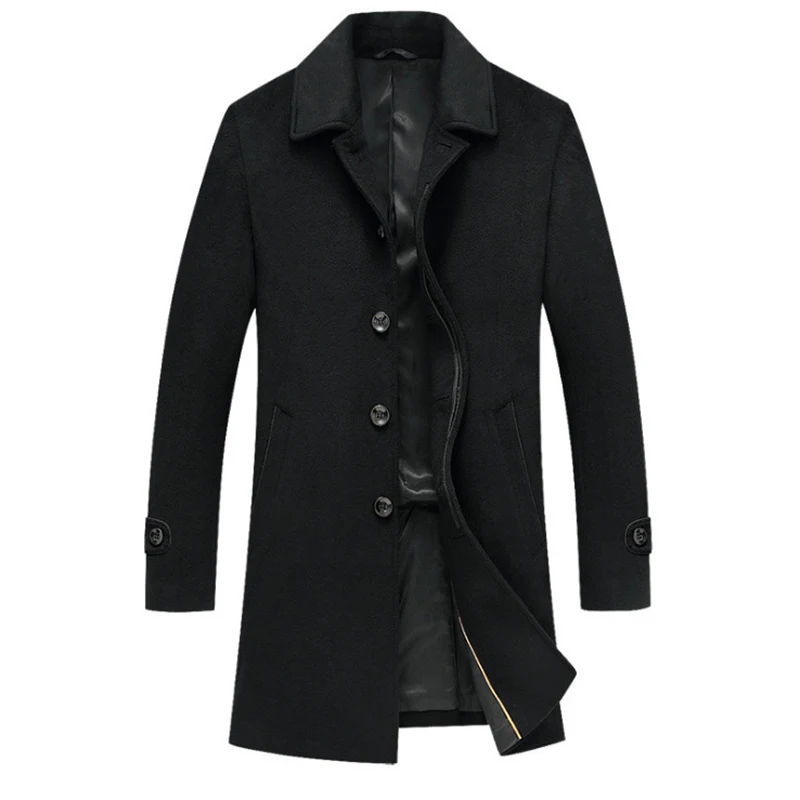 Осенне-зимнее шерстяное пальто для мужчин, деловая Повседневная куртка с воротником-шарфом, Длинная ветровка, однобортное черное шерстяное пальто для мужчин 4XL