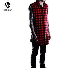 HZIJUE White Red Plaid XXXL Long Back Zipper Streetwear Swag Man Hip Hop Skateboard Tyga T