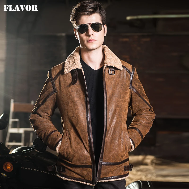 2016 Men's real leather jacket double face fur motorcycle