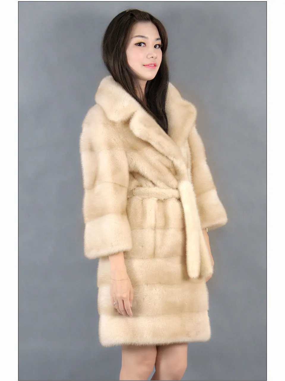 Clearance Genuine mink fur coat with  turn-down collar light color 100% natural mink fur coa t2019 6