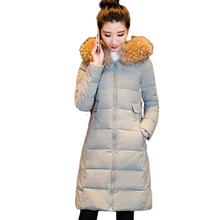 Зимняя куртка Женская Новинка пальто Искусственный енот меховой воротник Женская Парка черная Толстая хлопковая подкладка женские пальто N241