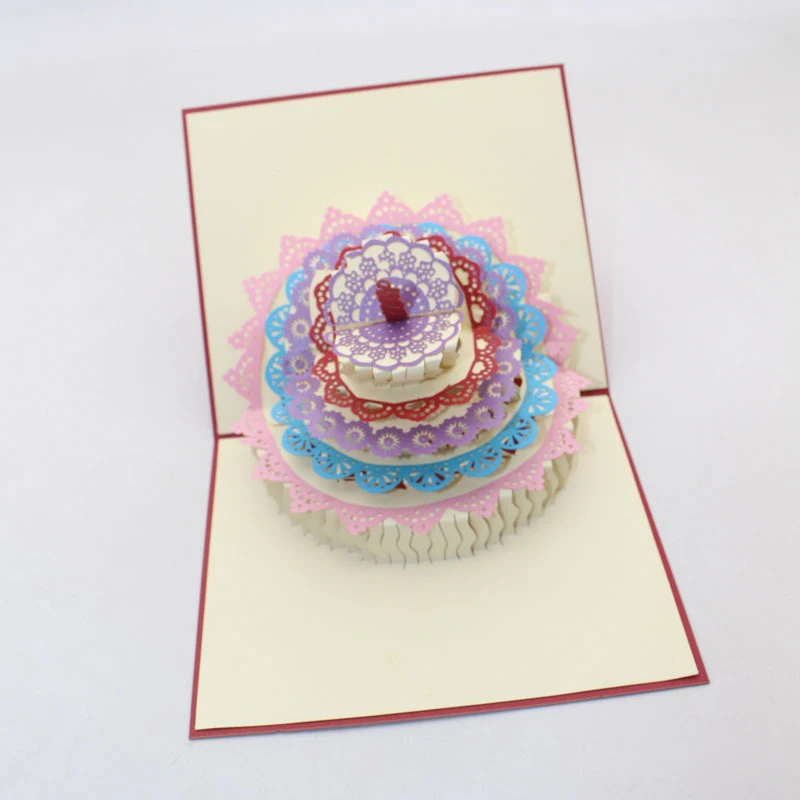  3D Laser Cut Handmade Multi-storey Coloured Lace Birthday Cake Paper Invitation Greeting Card PostC - 33060542572
