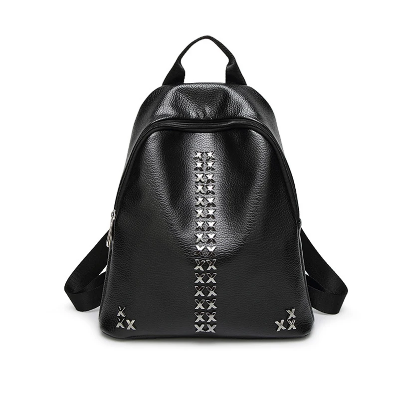 

2017 new fresh style backpack double bag mouth litchi pattern travel bag Korean version of the bag
