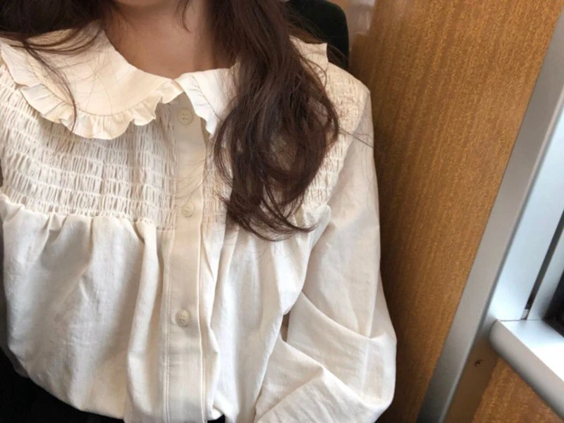 Sweet Girl с рюшами и каймой блузка фонари рукавом Kawaii рубашка для женщин Топ сорочка Femme Chemisier Blusa Mujer Camisa Лолита