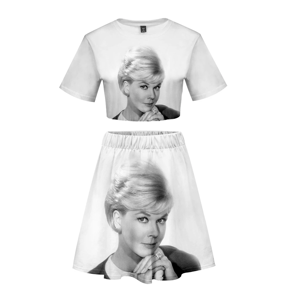 Doris Day/костюм с короткой юбкой, хит продаж, 2 футболки с короткими рукавами и платье Дорис, костюм из двух предметов, Новые повседневные
