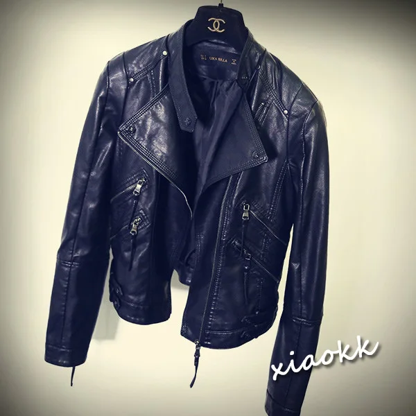 Кожаная куртка, женские куртки, пальто, тонкая Байкерская мотоциклетная мягкая кожаная куртка на молнии для девочек, женская одежда