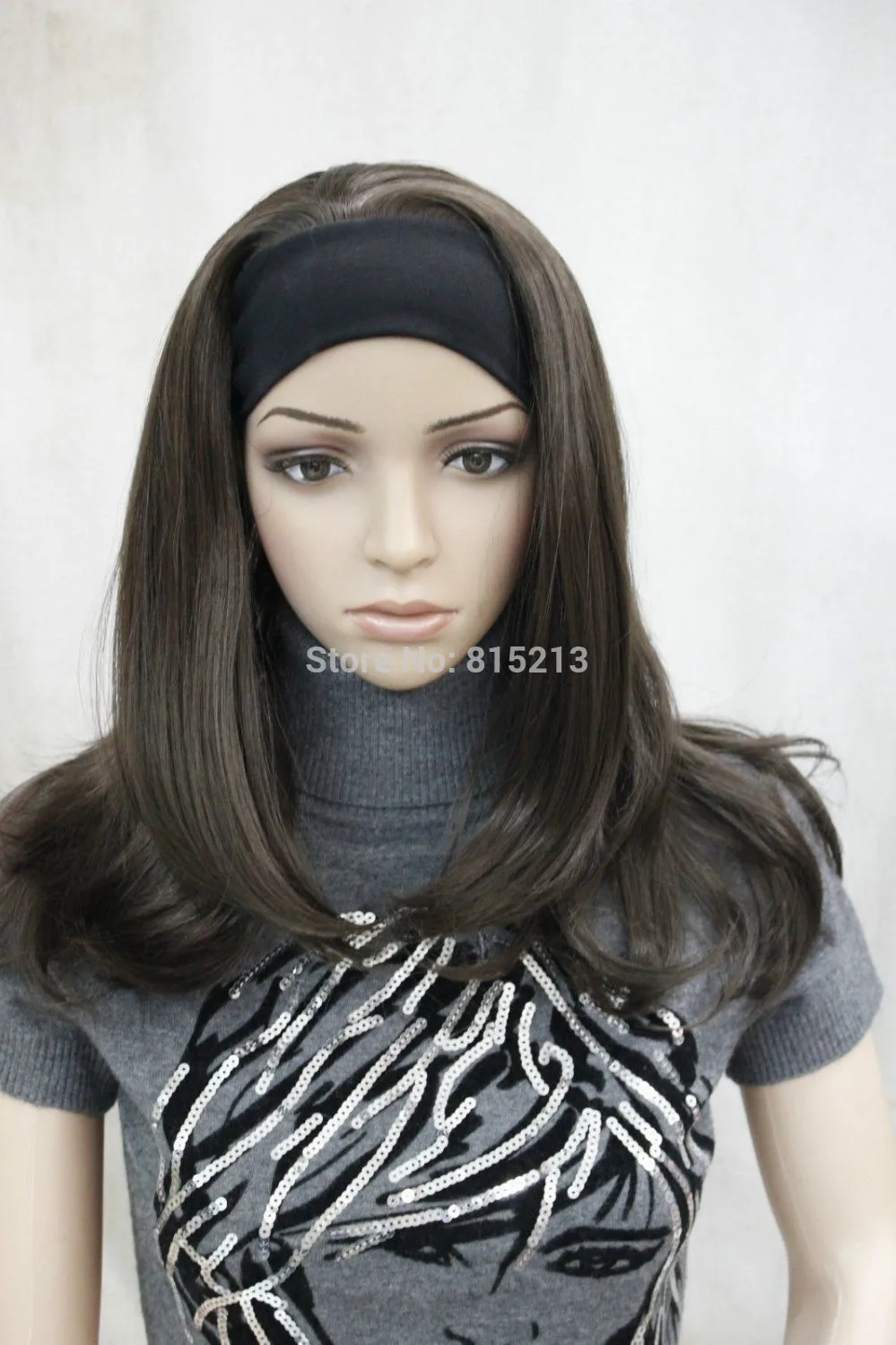 Dd008988 Fashion Brown 3 4 Wig With Headband Straight End Synthetic
