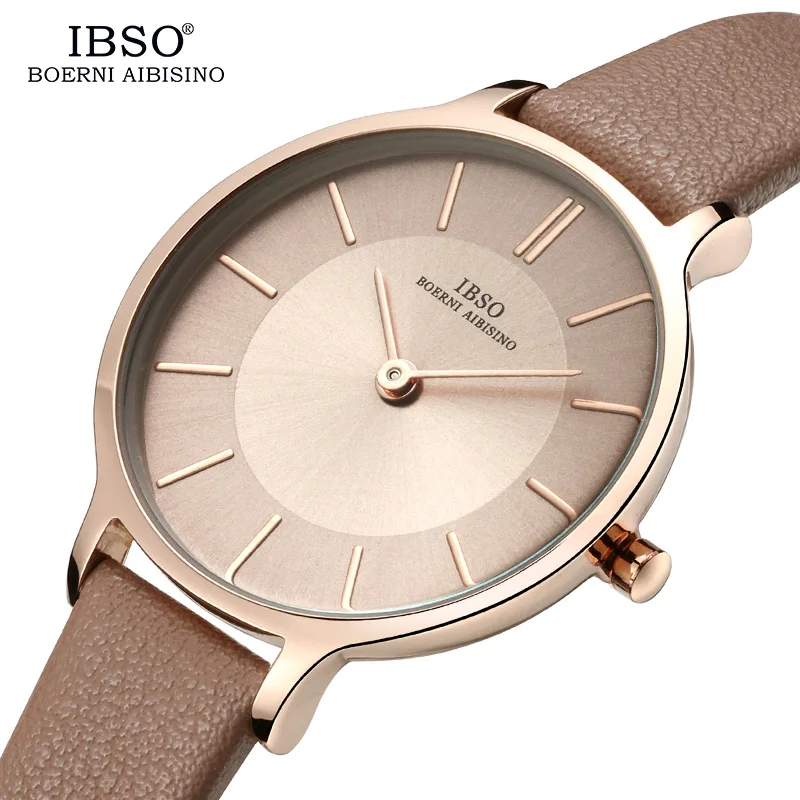 IBSO Brand 8 MM Ultra-Thin Quartz Watch Women Genuine Leather Women Watches 2019 Luxury Ladies Watch Montre Femme