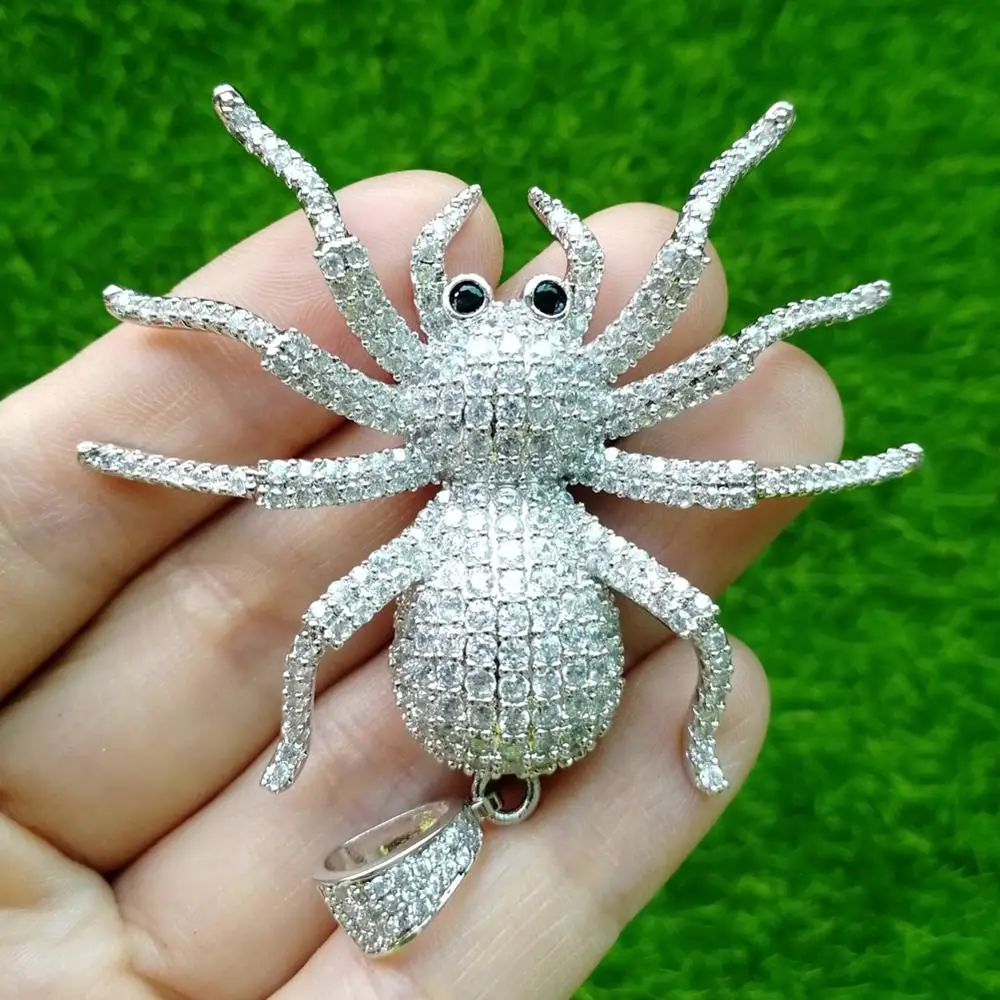 

Iced Brass CZ Big spider Pendants Gold color silver color hip hop jewelry men necklace gift CN139