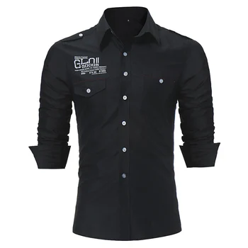 

NEW 2020 autumn Winter letter printed Casual black white Single Breasted long sleeve Slim Fit shirts men chemise homme