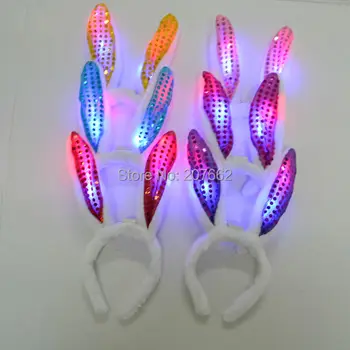 

Free Shipping 12pcs/lot 3 mode led flashing bunny rabbit ear light up bunny ears headband novelty decoration for party supplies