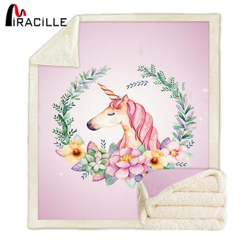 

Miracille Cartoon Unicorn Throw Blanket Floral Velvet Plush Printed Blankets for Kids Girls Sherpa Fleece Thin Quilt For Couch