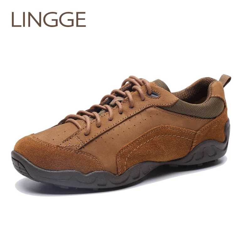 

LINGGE Brand Genine Leather Men's Shoes Basic Rubber Non-Slip Shoe For Men Lace-Up High Quality Casual Shoe