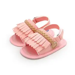 Детская обувь для девочек лето Дикий кисточкой Симпатичные сандалии на мягкой подошве Нескользящая обувь малыша для 0-18 M