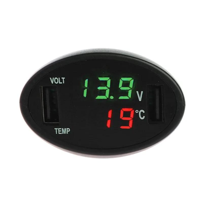 Автомобильный цифровой светодиодный термометр Вольтметр Авто USB зарядное устройство монитор температуры - Цвет: Зеленый