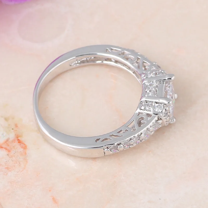 Лучший рождественский подарок белое серебро с цирконием модные ювелирные кольца США#5,5#7 HR26A