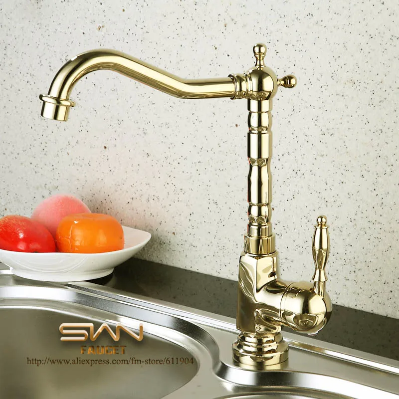Brass Gold Color 11" Kitchen Faucet Sink Faucets Mixers Taps Single
