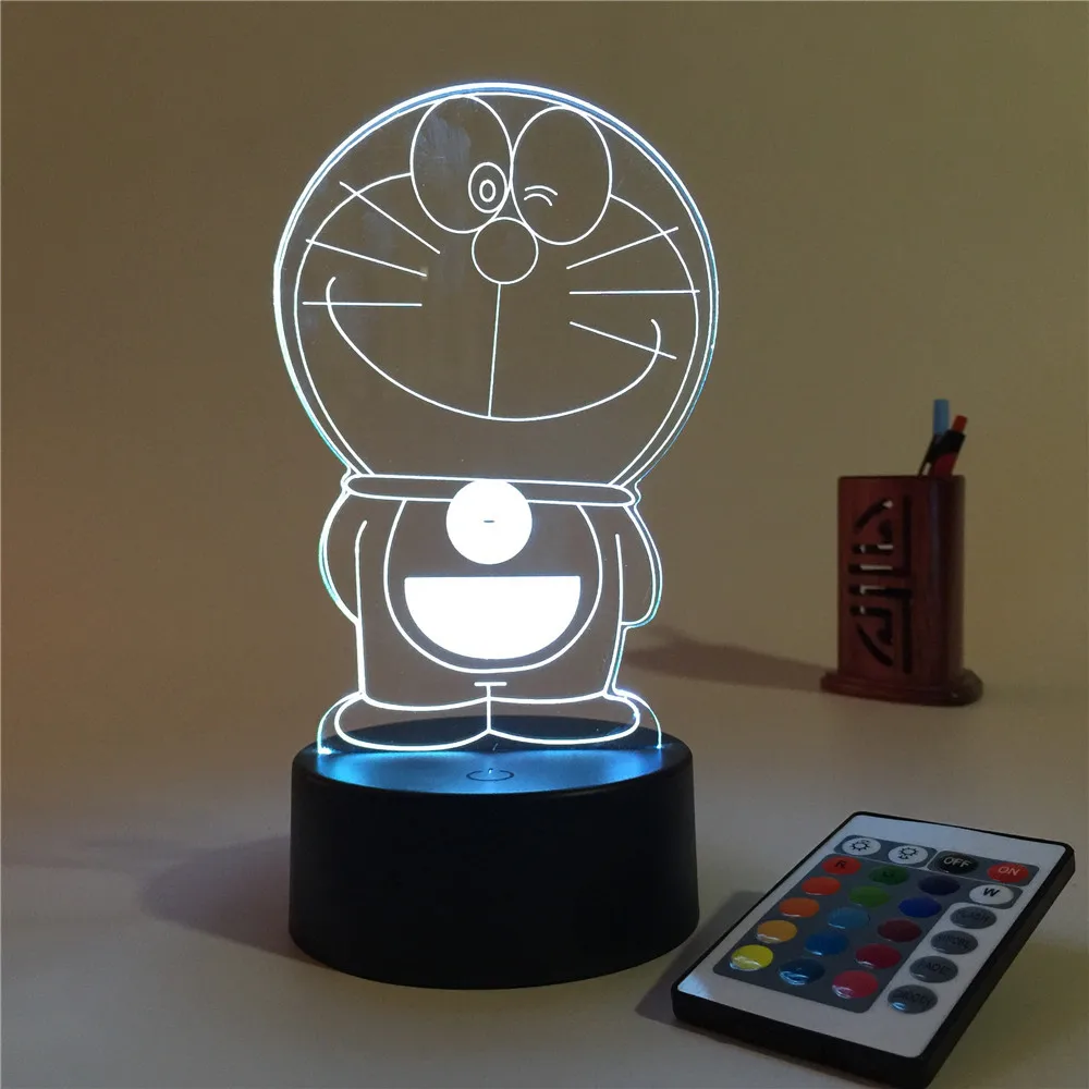 Doraemon 3D стерео лампа видения акриловая 7 цветов Изменение USB прикроватный ночник