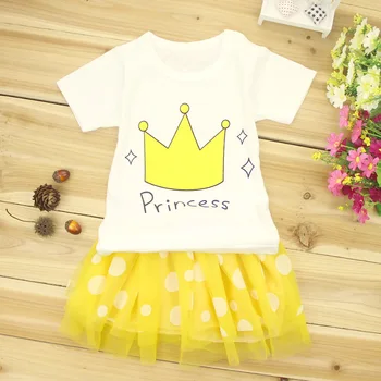 

2 pcs/set princess baby girl sets Dots dress crown T-shirt infant set 100% Cotton lovely dresses Children clothes freeshipping