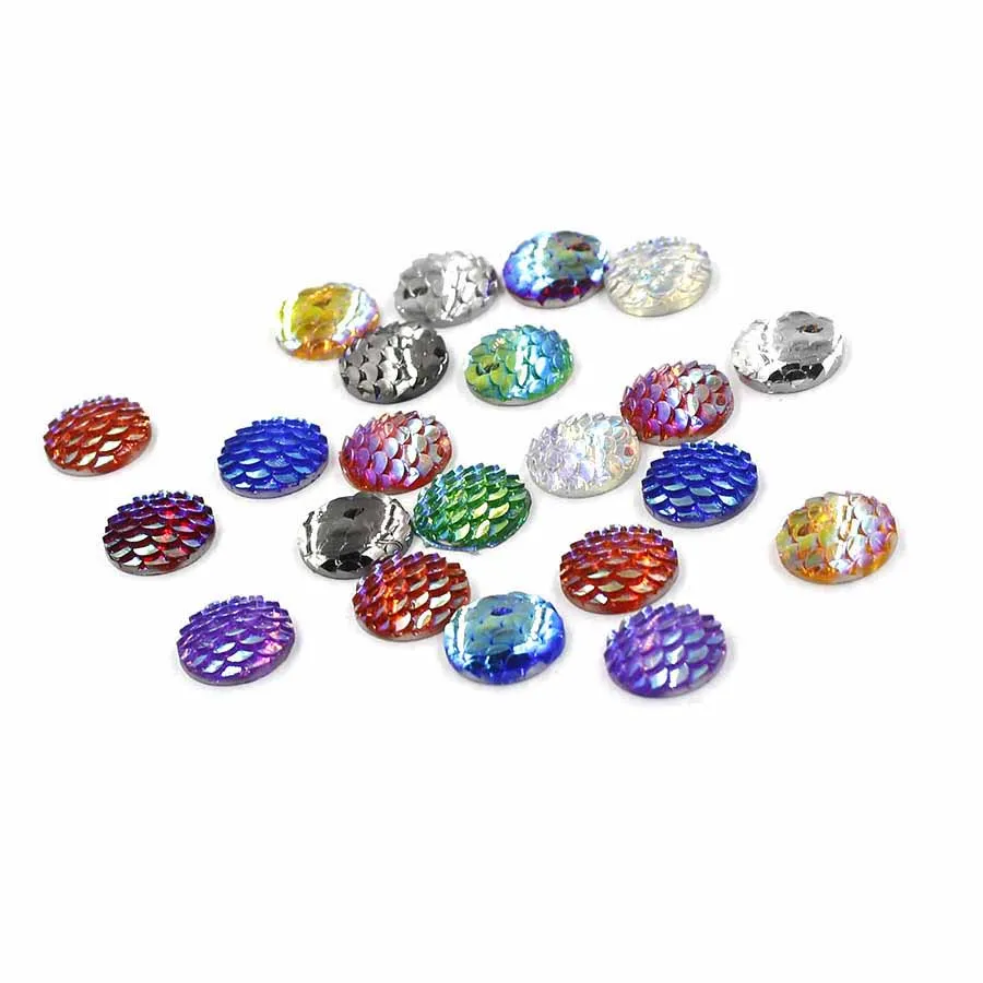 

50pcs Mixed Colors 12mm Flatback Round Fish Scale Cabochons Resin Metallic Druzy Glitter Cabochon Beads for DIY Jewelry Making