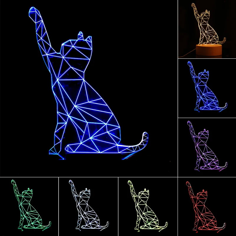 

Portable 3D LED Nightlights 7 Color Changing Lucky Cat Table Lamp Home Decoration