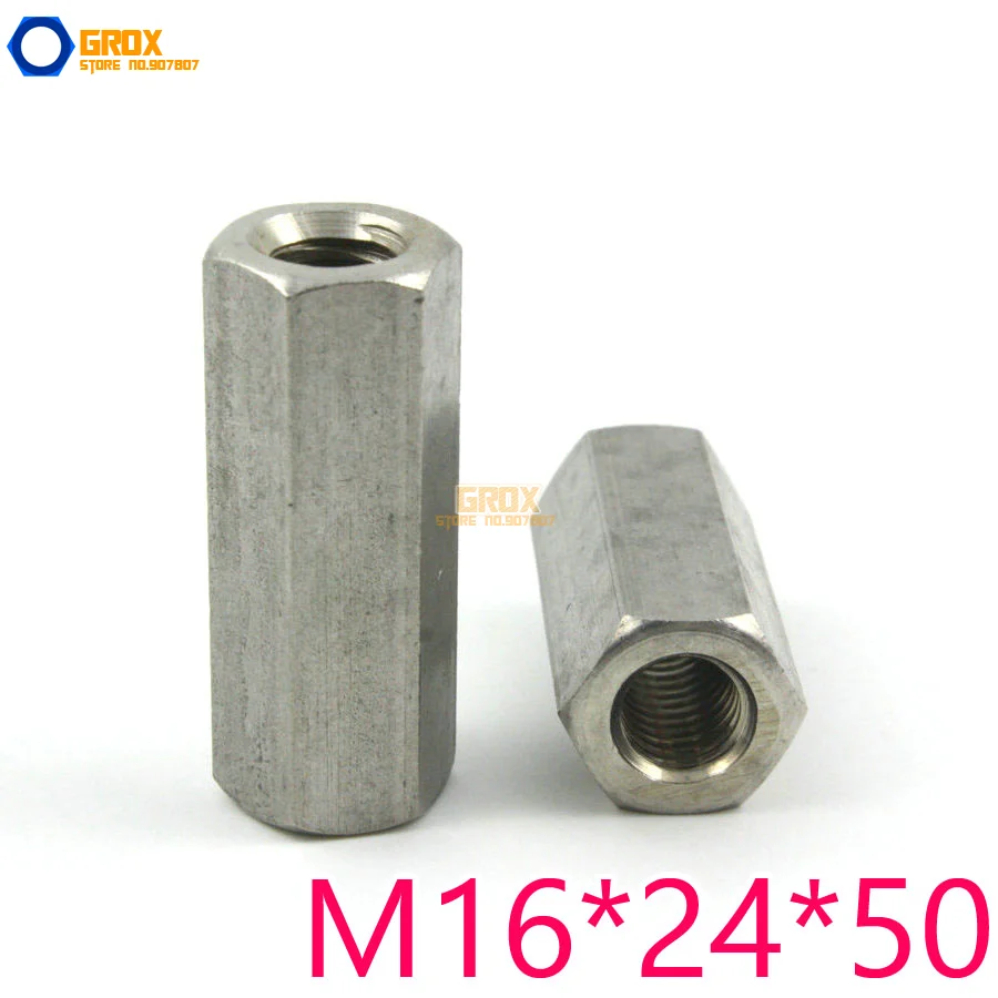 2 Pieces M16*24*50mm Hex Rod Coupling Nut 304 Stainless Steelin Nuts