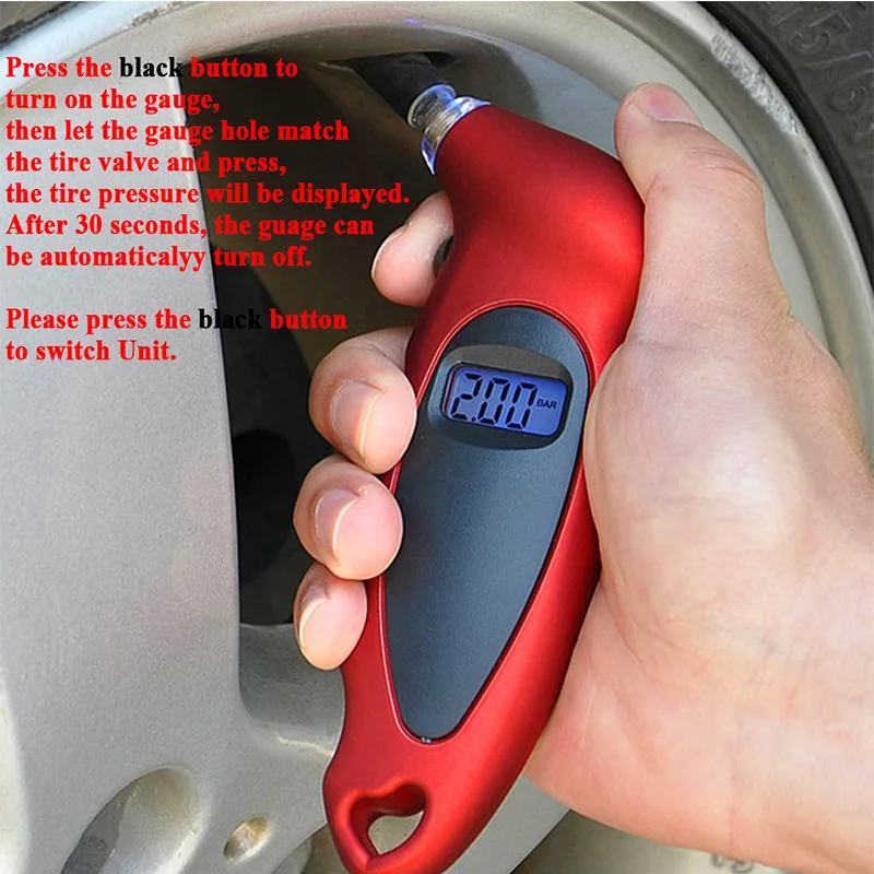 1pc SEEYULE Car Tire Gauge Diagnostic Digital LCD Display Universal Motorcycle Tire Pressure Gauge Tool Manometer Barometers