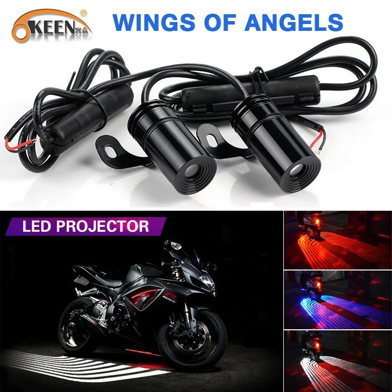 

OKEEN 2x Universal Car Motorcycle LED Angel Wings Welcome Light White Red Blue Waterproof Car Led Projector Light Drop Shipping