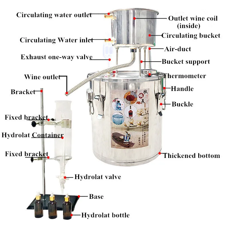 10л/22л/36л/пищевая нержавеющая сталь экстракция эфирного масла гидролатный дистиллятор домашнее оборудование для пивоварения DIY инструмент для бара