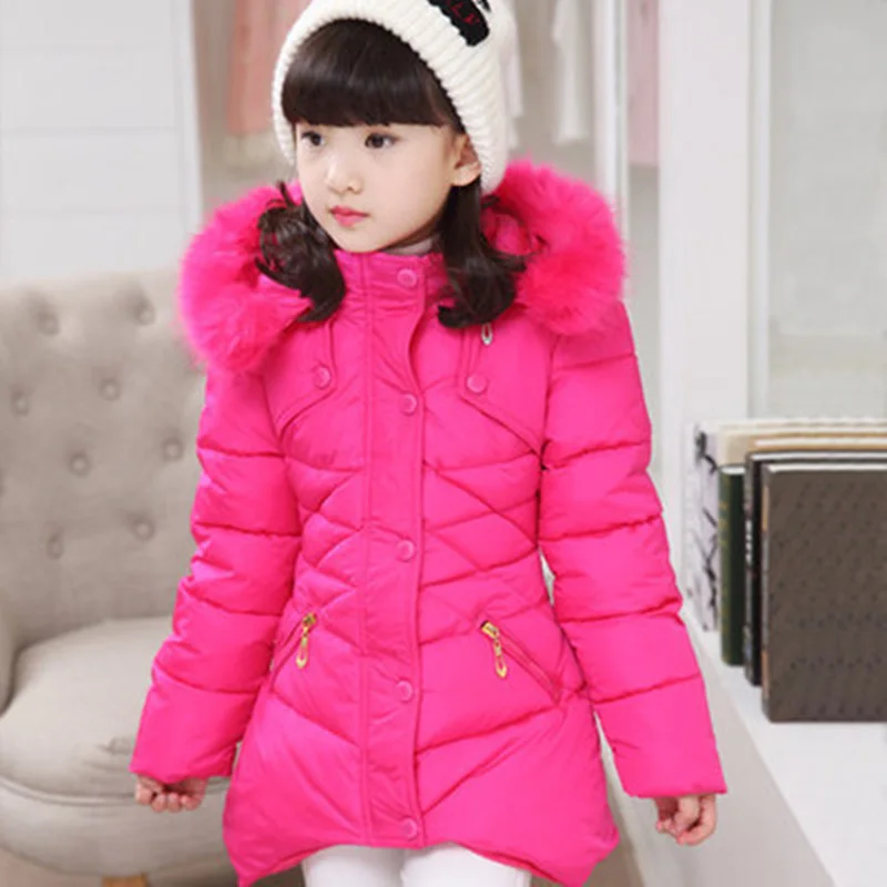 Зимние пальто для девочек Модная парка с хлопковой подкладкой и меховым капюшоном детская утепленная верхняя одежда детские куртки 5, 7, 9, 11, 12 лет