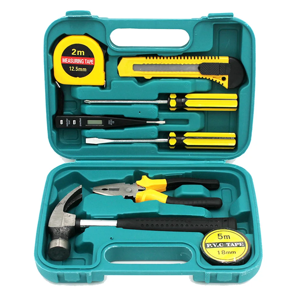 

9PCS Tool Set Professional Household Combination Tool Kits Hand Tools Repair Wrench Screwdriver Knives Hammer PVC Tape Tools Set