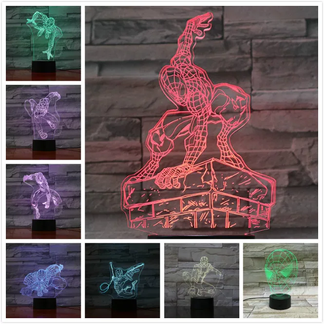 

Spiderman 3D Led Night Light USB LED Lighting Table Bedside Color Changing Touch control Spiderman Nightlight decoration