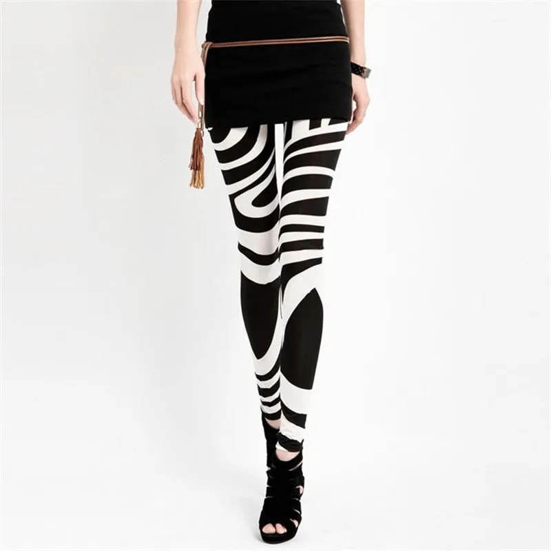 Черный, белый цвет леггинсы в полоску для женские большие размеры M XL новая мода 2019 для девочек обтягивающие, до середины талии брюки Винтаж