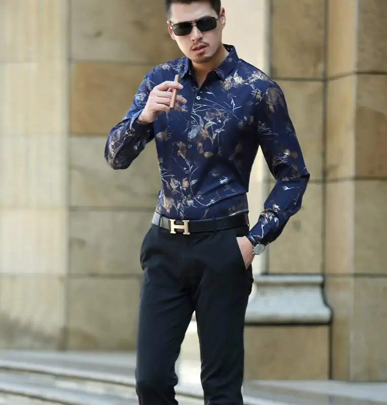 Men's Casual Floral Print Shirt Men 