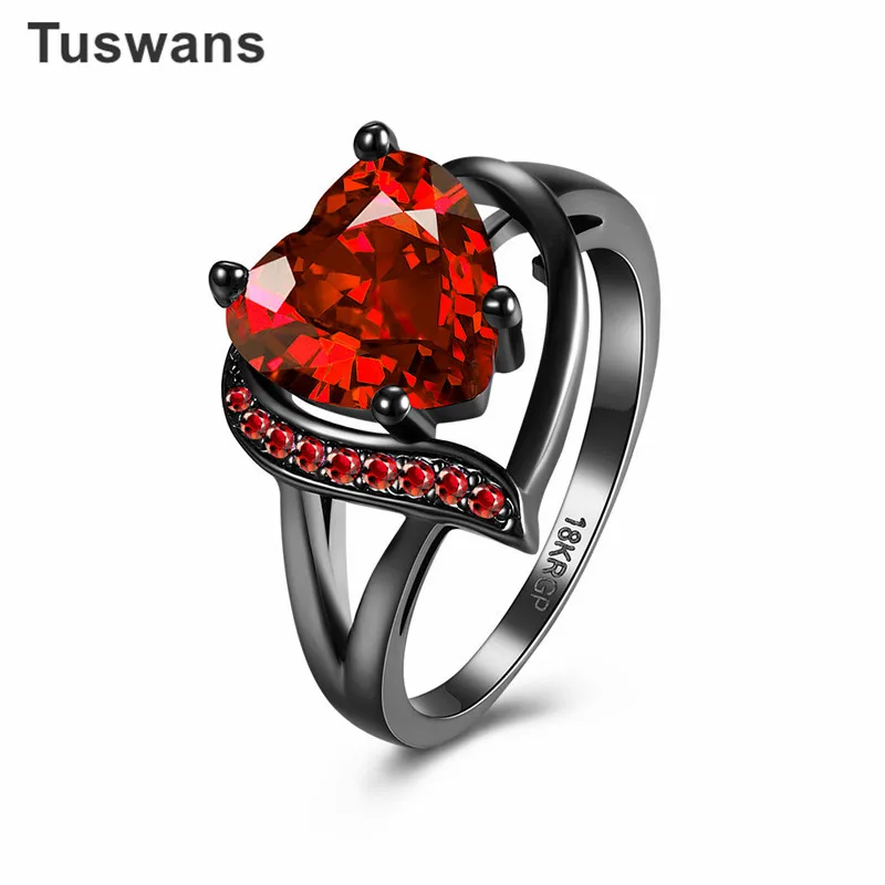 Любящее сердце кристалл черный золотой цвет кольца фиолетовый/красный