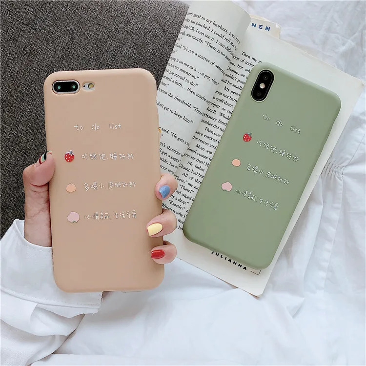 

Cute Fruit Pattern Letter Solid Color Phone Case For iPhone 7 7 Puls 6 6S 7 8 Puls X Xsmax Xr Xs Cases Soft Silicone Back Cover