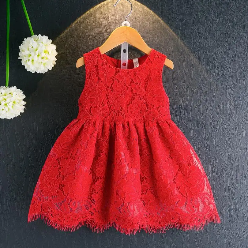 

2017 New Summer Red Sleeveless Toddler Clothes Princess Girl Lace Dress Child Baby Girls Party Birthday Wedding Dresses JW2175