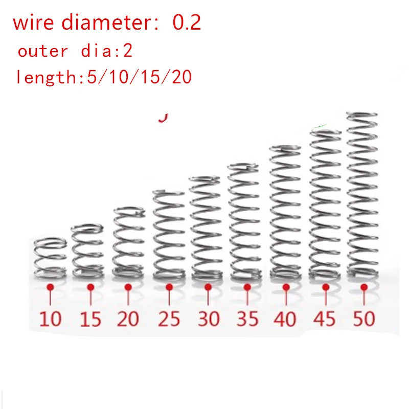 20pcs/lot 0.2mm Stainless steel compression spring wire diameter 0.2mm outer diameter 2mm length