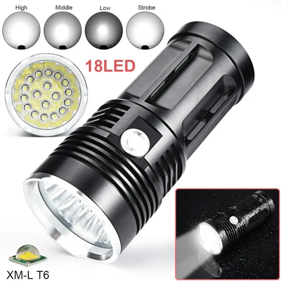 45000LM 18 x XM-L T6 LED 4 Modes Flashlight Torch 4 x 18650 Hunting Lamp Using 18650 Battery Shock-proof for Outdoor Camping 45000LM 18 x XM-L T6 LED 4 Modes Flashlight Torch 4 x 18650 Hunting Lamp Using 18650 Battery Shock-proof for Outdoor Camping