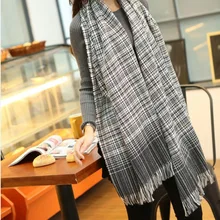 Fashion Plaid font b Tartan b font Pattern Couples Autumn Winter New Double sided Tassel Fringe