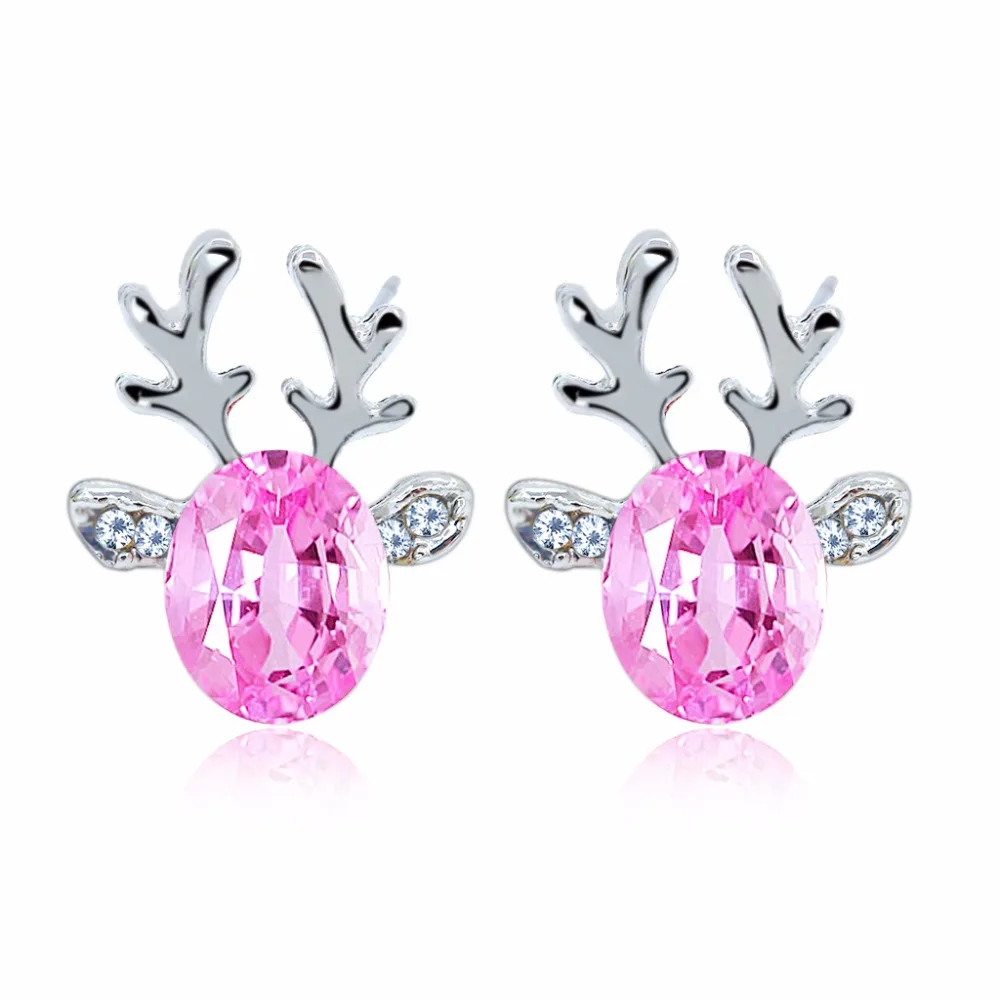 CUTEECO Европейская мода 4 цвета Роскошный AAA австрийский кристалл, фианит Лось серьги гвоздики женские серьги украшения в подарок на год - Окраска металла: Pink