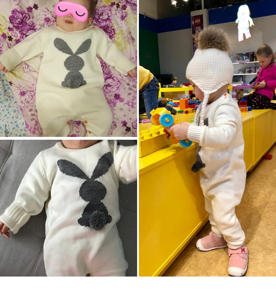 Warm Knitted Rabbit Baby Rompers Newborn Baby Girl Clothes Children's Overalls Stitch Long Sleeve Bunny Baby Clothes Spring Fall