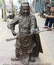 free shipping 40″ Chinese Purple Bronze Stand Dragon Guan Gong Warrior God Statue