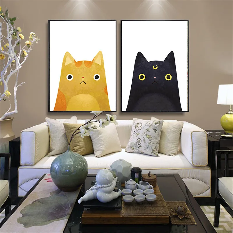 

HAOCHU Cat Cartoon Painting Cute Animal Nordic Home Decor Wall Art Picture Poster Canvas Living Kid Badroom Corridor Supplies